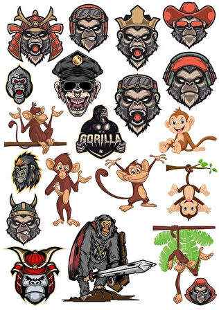 Goril Sticker Set-3 19 Parça Telefon, Tablet, Defter, Laptop Sticker