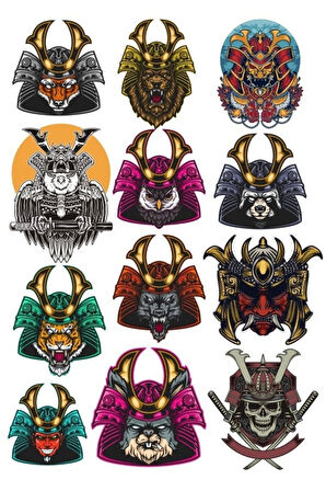 Samurai Sticker Set-5 12 Parça Telefon, Tablet, Defter, Laptop Sticker