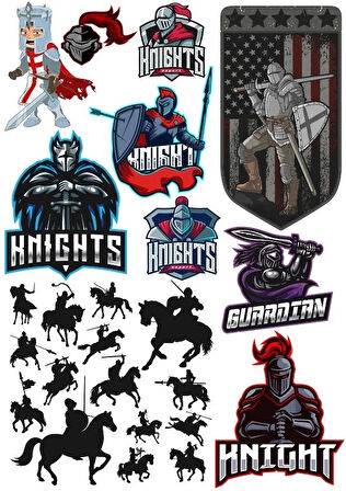 Knight Şövalye Sticker Set-2 15 Parça Telefon, Tablet, Defter, Laptop Sticker