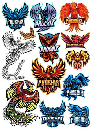 Anka Kuşu Phoneix Sticker Set-1 12 Parça Telefon, Tablet, Defter, Laptop Sticker
