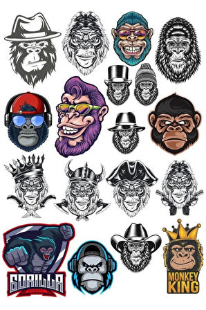 Goril Sticker Set-6 15 Parça Telefon, Tablet, Defter, Laptop Sticker