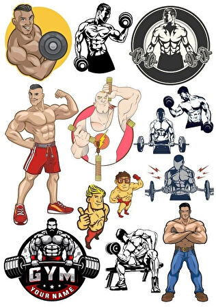 GYM fitness Sticker Set 15 Parça Telefon, Tablet, Defter, Laptop Sticker