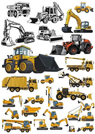 İş Makineleri Sticker Set-2 19 Parça Telefon, Tablet, Defter, Laptop Sticker