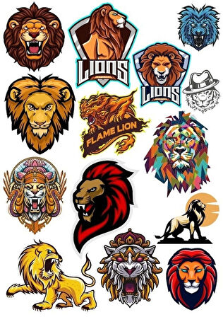 Aslan Lions Sticker Set-1 14 Parça Telefon, Tablet, Defter, Laptop Sticker