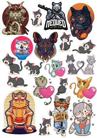 Kedi Sticker Set 15 Parça Telefon, Tablet, Defter, Laptop Sticker