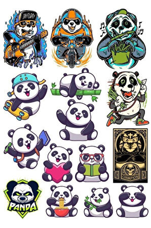Panda Sticker Set-9 16 Parça Telefon, Tablet, Defter, Laptop Sticker