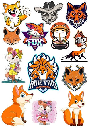 Tilki Fox Sticker Set-1 13 Parça Telefon, Tablet, Defter, Laptop Sticker