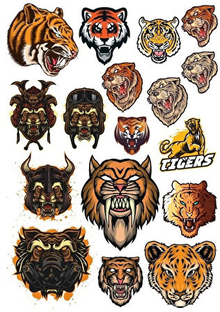 Kaplan Tiger Sticker Set-7 17 Parça Telefon, Tablet, Defter, Laptop Sticker