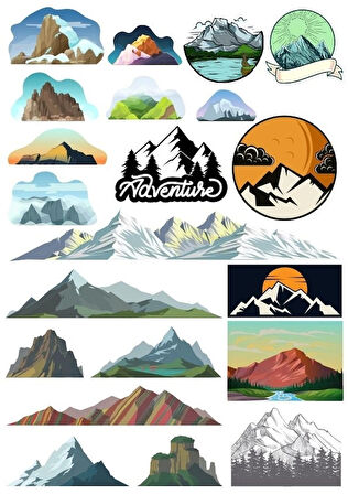 Dağlar Sticker Set-2 19 Parça Telefon, Tablet, Defter, Laptop Sticker