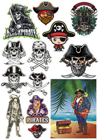 Korsan Kuru Kafa Sticker Set-2 15 Parça Telefon, Tablet, Defter, Laptop Sticker