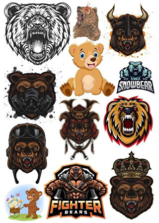 Ayı Sticker Set-9 12 Parça Telefon, Tablet, Defter, Laptop Sticker