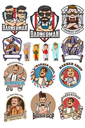 Berber Kuaför Sticker Set-1 15 Parça Telefon, Tablet, Defter, Laptop Sticker