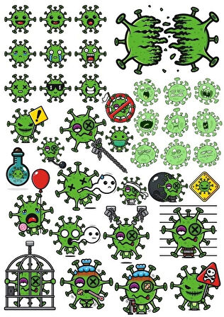 Virüs Sticker Set-5 32 Parça Telefon, Tablet, Defter, Laptop Sticker