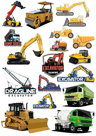 İş Makineleri Sticker Set-3 17 Parça Telefon, Tablet, Defter, Laptop Sticker