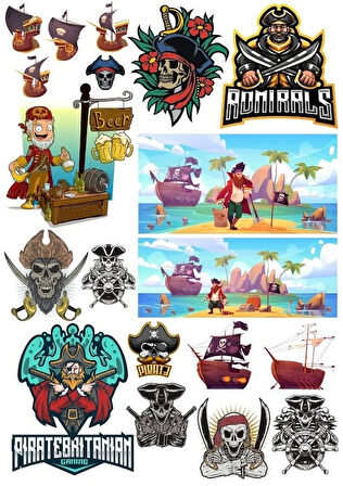 Korsan Kuru Kafa Sticker Set-3 15 Parça Telefon, Tablet, Defter, Laptop Sticker