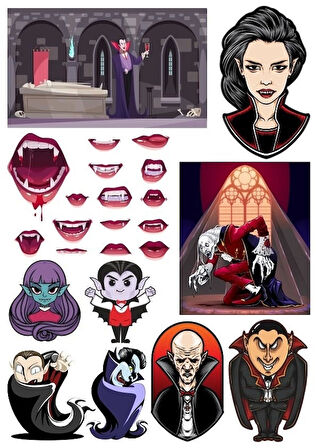 Vampir Dracula Sticker Set-1 15 Parça Telefon, Tablet, Defter, Laptop Sticker