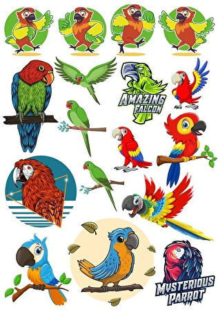 Papağan Sticker Set-2 17 Parça Telefon, Tablet, Defter, Laptop Sticker