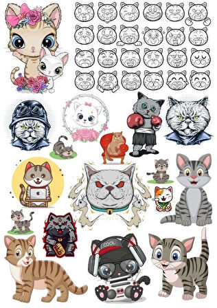 Kediler Sticker Set-7 27 Parça Telefon, Tablet, Defter, Laptop Sticker