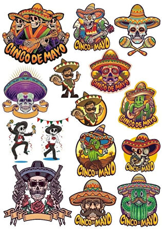 Meksika Temalı Sticker Set-3 15 Parça Telefon, Tablet, Defter, Laptop Sticker