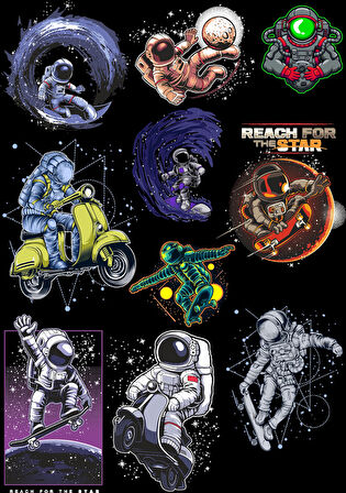 Astronot Temalı Sticker Set-1 10 Parça Telefon, Tablet, Defter, Laptop Sticker
