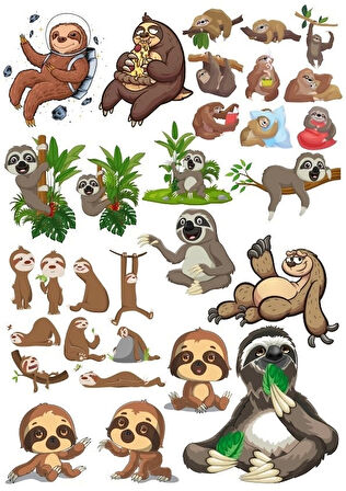 Tembel Hayvan Stciker Set 25 Parça Telefon, Tablet, Defter, Laptop Sticker