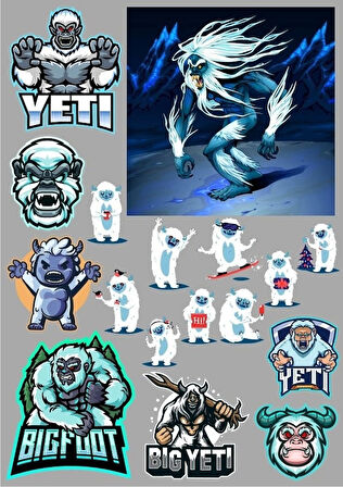 Yeti Buz Canavarı Sticker Set 17 Parça Telefon, Tablet, Defter, Laptop Sticker