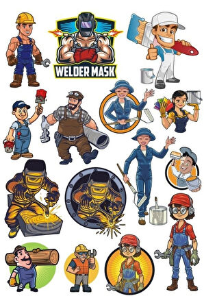 İşçi Sticker Set-2 15 Parça Telefon, Tablet, Defter, Laptop Sticker