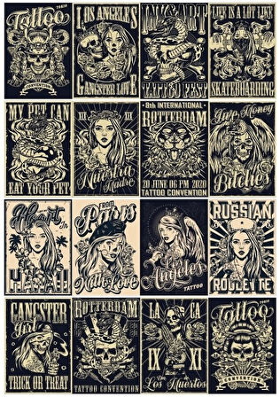 Vintage Poster Sticker 16 Parça Telefon, Tablet, Defter, Laptop Sticker