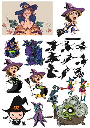 Cadı Sticker Set-5 19 Parça Telefon, Tablet, Defter, Laptop Sticker