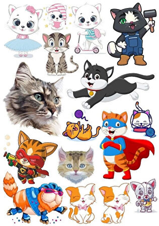 Kediler Sticker Set-8 19 Parça Telefon, Tablet, Defter, Laptop Sticker