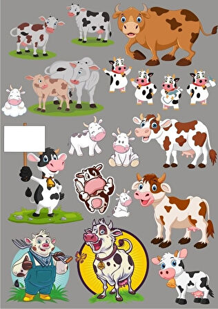 İnek Sticker Set-4 27 Parça Telefon, Tablet, Defter, Laptop Sticker