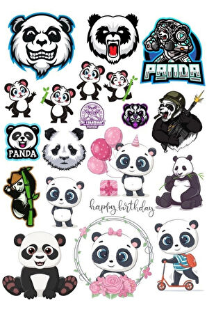 Panda Sticker Set-14 17 Parça Telefon, Tablet, Defter, Laptop Sticker
