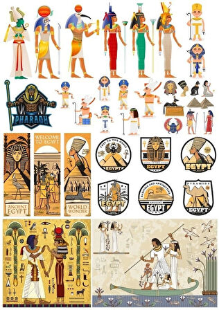 Mısır Temalı Sticker Set-5 17 Parça Telefon, Tablet, Defter, Laptop Sticker