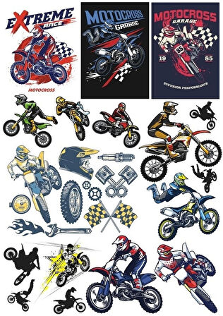 Motorcu Kross Moto Sticker 23 Parça Telefon, Tablet, Defter, Laptop Sticker