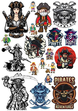 Korsan Kız ve Kuru Kafa Sticker Set 17 Parça Telefon, Tablet, Defter, Laptop Sticker