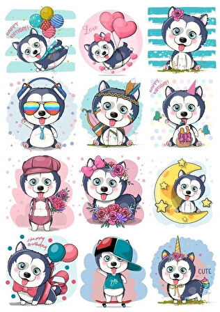 Sevimli Köpek Sticker Set 12 Parça Telefon, Tablet, Defter, Laptop Sticker