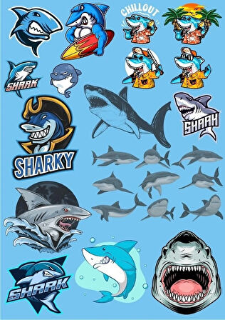 Köpek Balığı Sticker Set-3 17 Parça Telefon, Tablet, Defter, Laptop Sticker