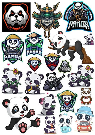 Panda Temalı Sticker -1 19 Parça Telefon, Tablet, Defter, Laptop Sticker