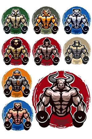 Fitnesci Hayvanlar Sticker Set 9 Parça Telefon, Tablet, Defter, Laptop Sticker