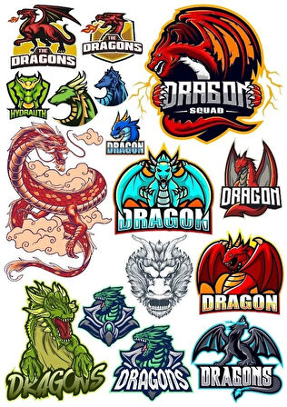 Dragon Ejderha Temalı Sticker Set 17 Parça Telefon, Tablet, Defter, Laptop Sticker