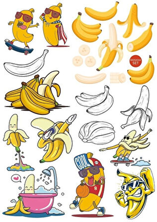 Muz Sticker Set 20 Parça Telefon, Tablet, Defter, Laptop Sticker
