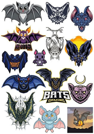 Yarasa Sticker Set 15 Parça Telefon, Tablet, Defter, Laptop Sticker