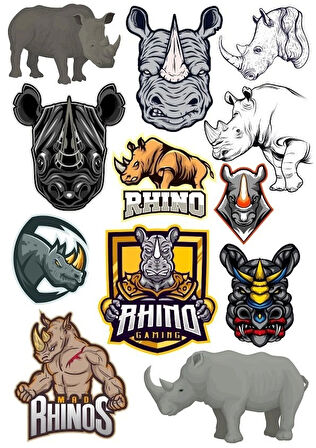 Gergedan Sticker Set 11 15 Parça Telefon, Tablet, Defter, Laptop Sticker