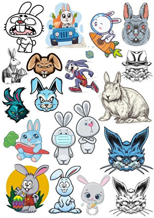 Tavşan Sticker Set 9 18 Parça Telefon, Tablet, Defter, Laptop Sticker