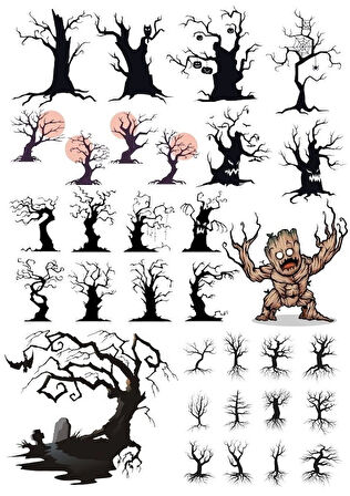 Korkunç Ağaçlar Sticker Set 28 Parça Telefon, Tablet, Defter, Laptop Sticker