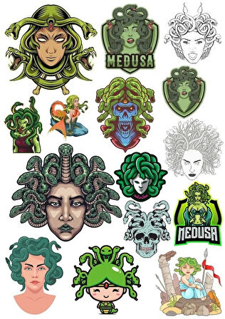 Medusa Sticker Set 14 Parça Telefon, Tablet, Defter, Laptop Sticker