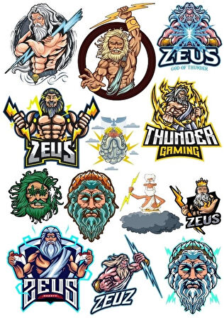 Zeus Sticker Set 11 13 Parça Telefon, Tablet, Defter, Laptop Sticker