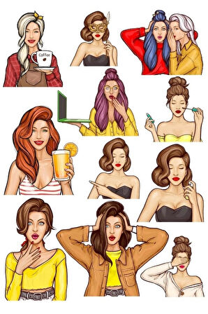 Yüz İfadeleri Sticker Set 12 Parça Telefon, Tablet, Defter, Laptop Sticker