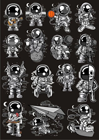 Astoronot Sticker Set 15 20 Parça Telefon, Tablet, Defter, Laptop Sticker