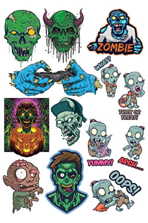Zombi Sticker Set 12 15 Parça Telefon, Tablet, Defter, Laptop Sticker